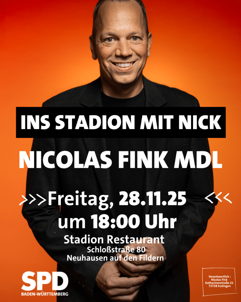 Der SPD-Ortsverein Neuhausen lädt ein: Veranstaltung „Podcast live/Nick persönlich“ mit dem Landtagsabgeordneten Nicolas Fink am 28.11.2025