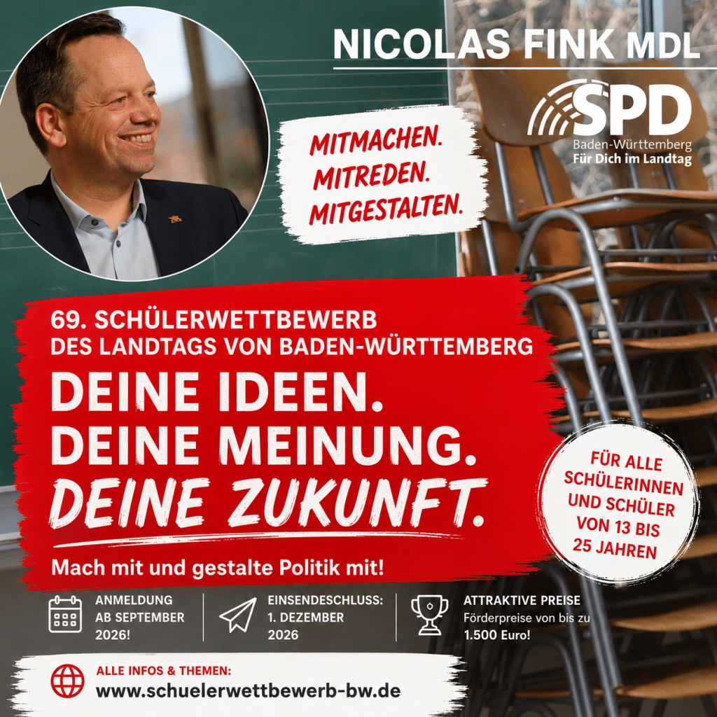 Schülerwettbewerb des Landtags: Nicolas Fink lädt zum Mitmachen ein.